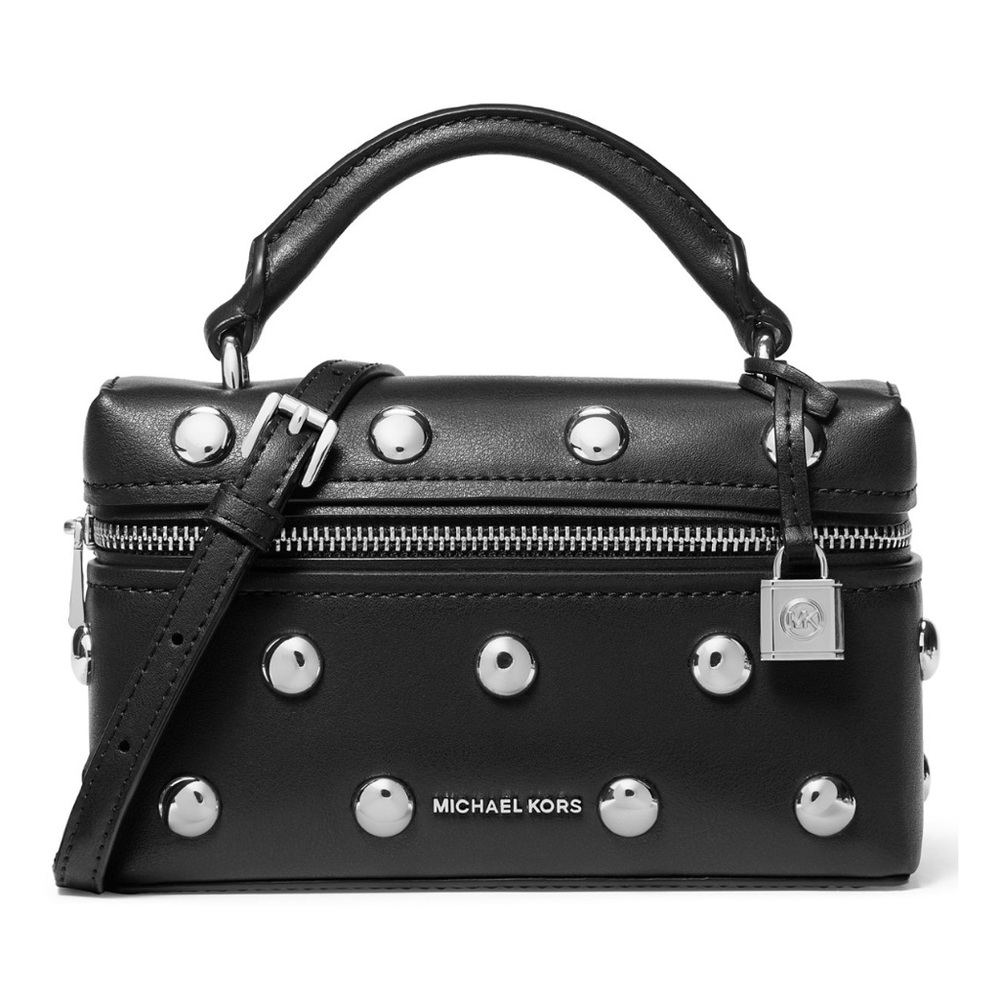 Michael Kors Black Leather Studded Mini Top-Handle Crossbody